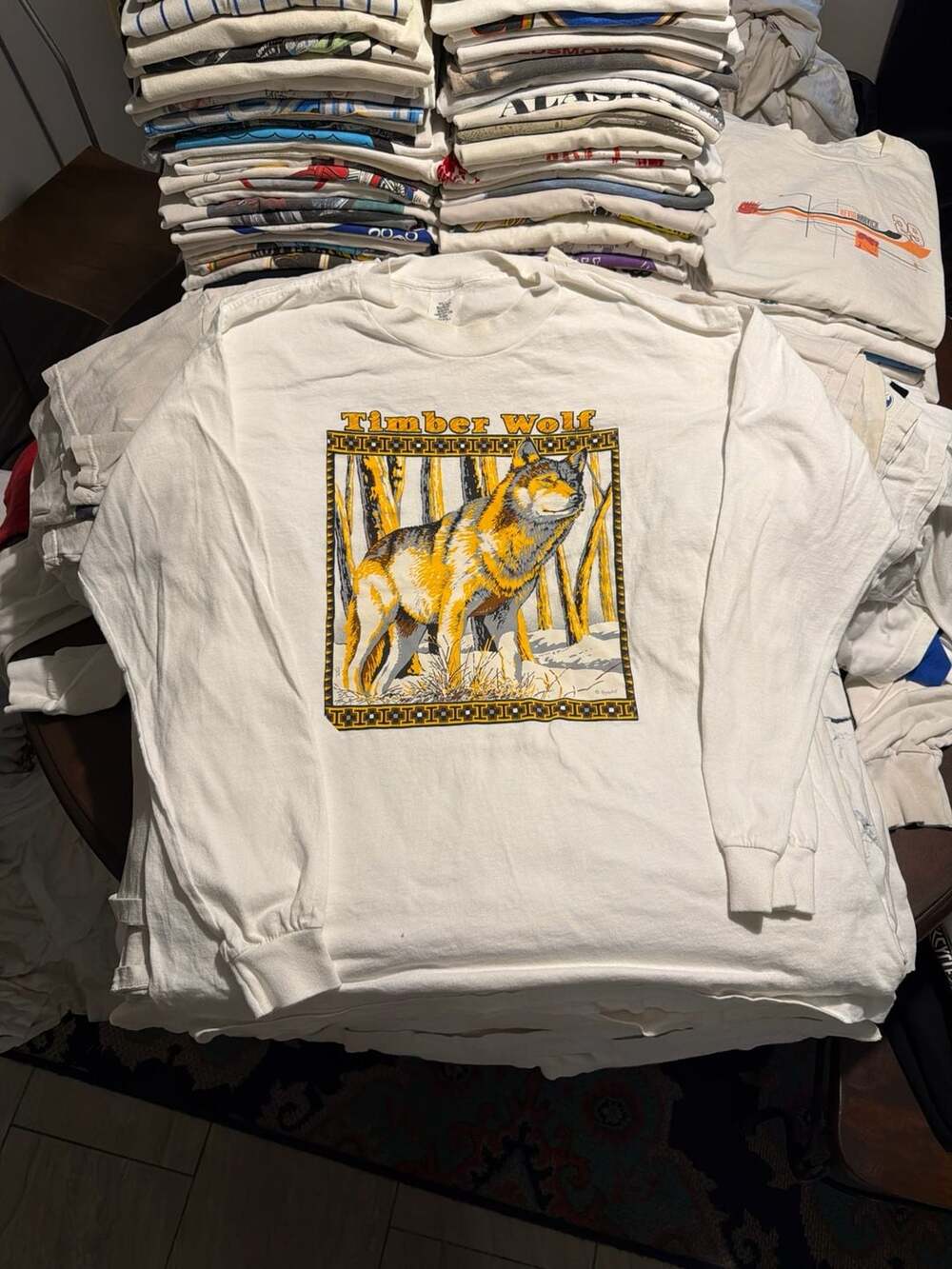 Vintage 90s Timber Wolf Wildlife Graphic Long Sleeve Shirt Large White